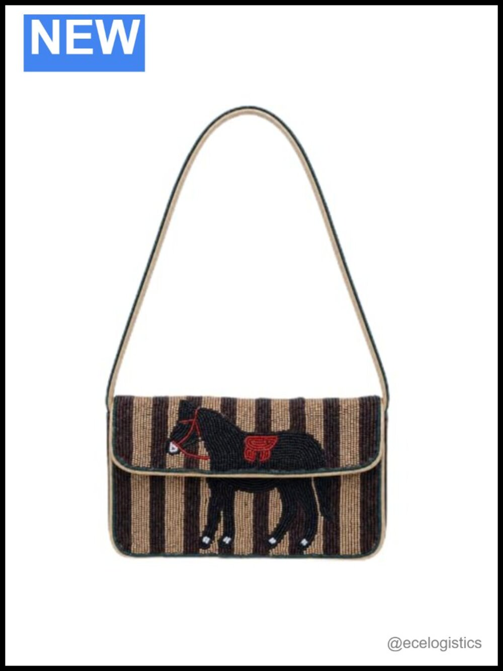 Beaded Shoulder Bag - Evening Party Purse with Horse Pattern